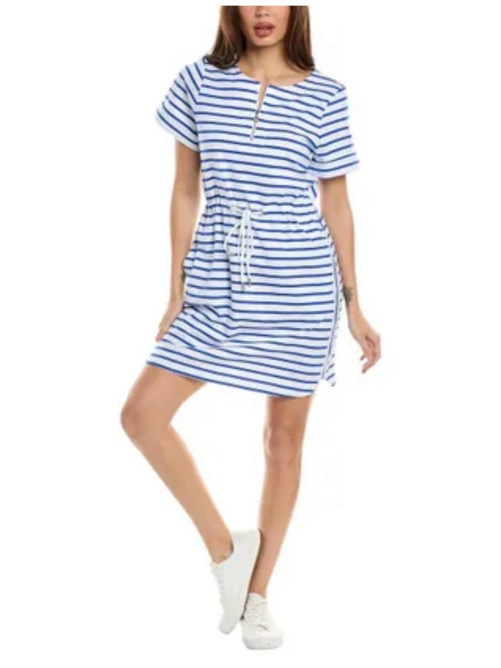 Tommy Bahama Jovanna Stripe Half Zip Dress in white and blue.